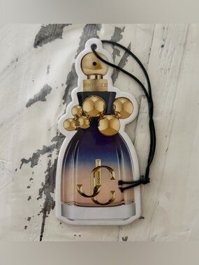 Jimmy Choo Ombre Bottle Air Freshener in Blue and Peach with Gold Accents